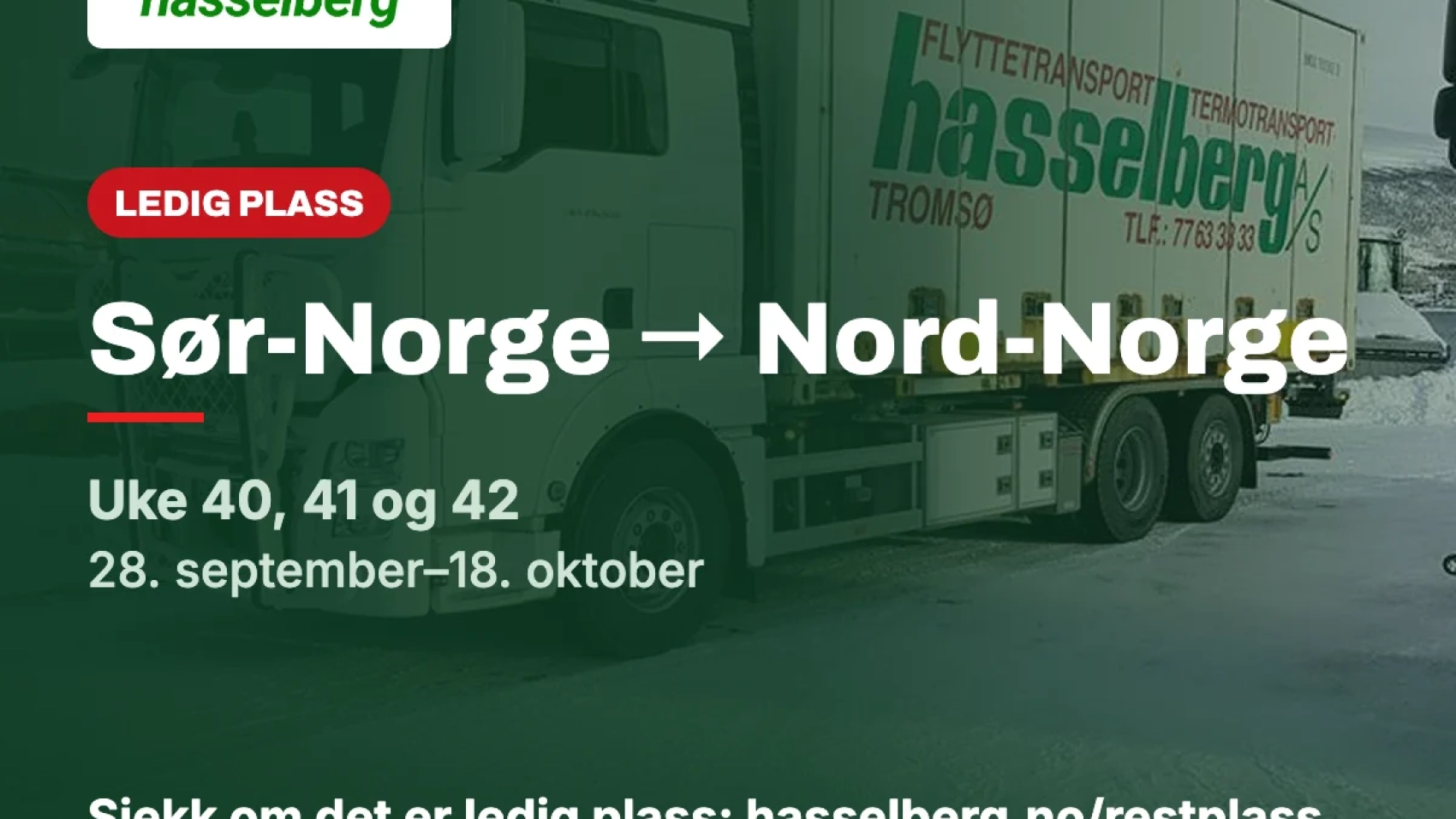 Ledig plass fra Sør-Norge til Nord-Norge, uke 40, 41 og 42